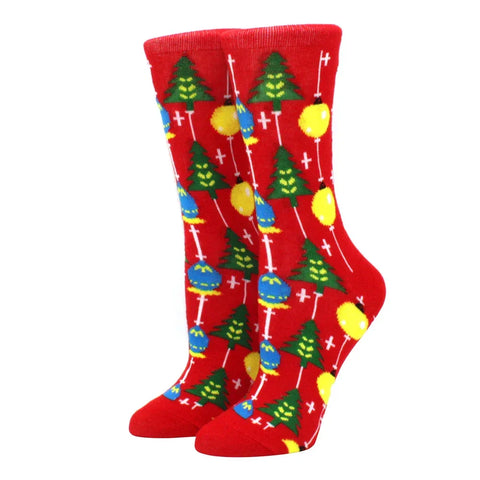 1 pair of Christmas tree, old man and reindeer fashion trend ladies Christmas medium cotton socks - Zen Fit Plus