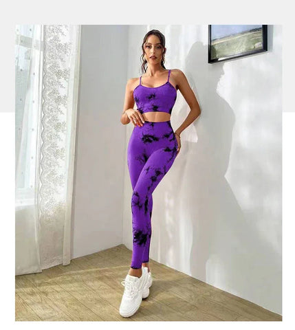 Tie Dye Yoga Women's Tracksuit Fitness Yoga Sets Sportswear Workout Bra+High Waist Leggings Gym Clothing Seamless Sports Suits - Zen Fit Plus