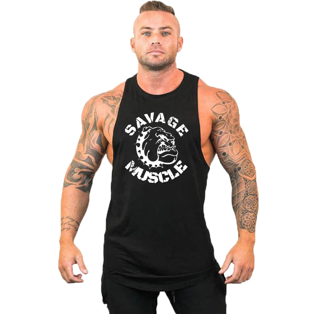 Men's Cotton Sleeveless shirt animal Bodybuilding Workout Tank Tops Muscle Fitness Shirts Male Gym Skull Beast Stringer Vest Zen fit plus