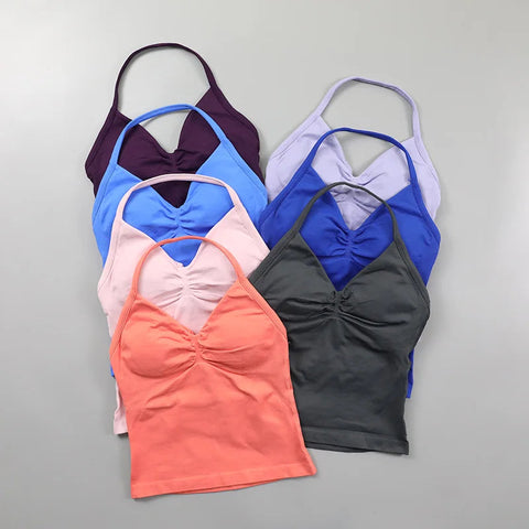 Impact Longline Strappy Top Women Seamless Yoga Tank Tops Ruched Backless Gym Clothes Workout Sleeveless Shirts With Buit In Bra Zen fit plus