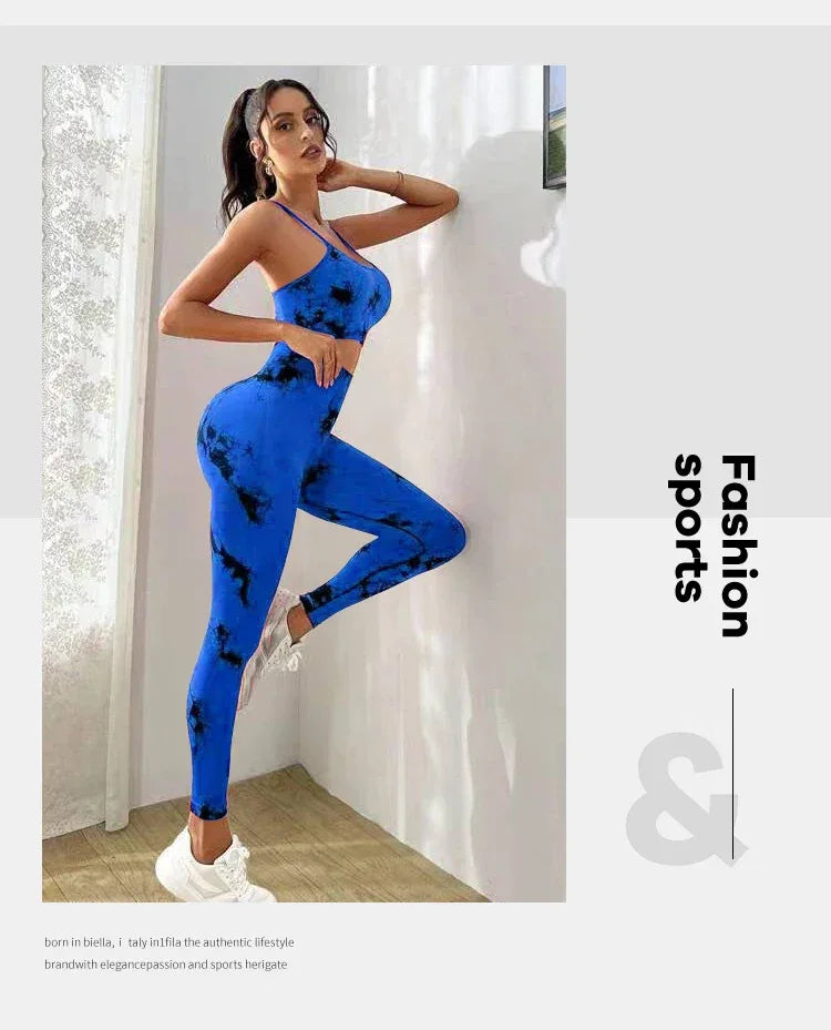 Tie Dye Yoga Women's Tracksuit Fitness Yoga Sets Sportswear Workout Bra+High Waist Leggings Gym Clothing Seamless Sports Suits - Zen Fit Plus