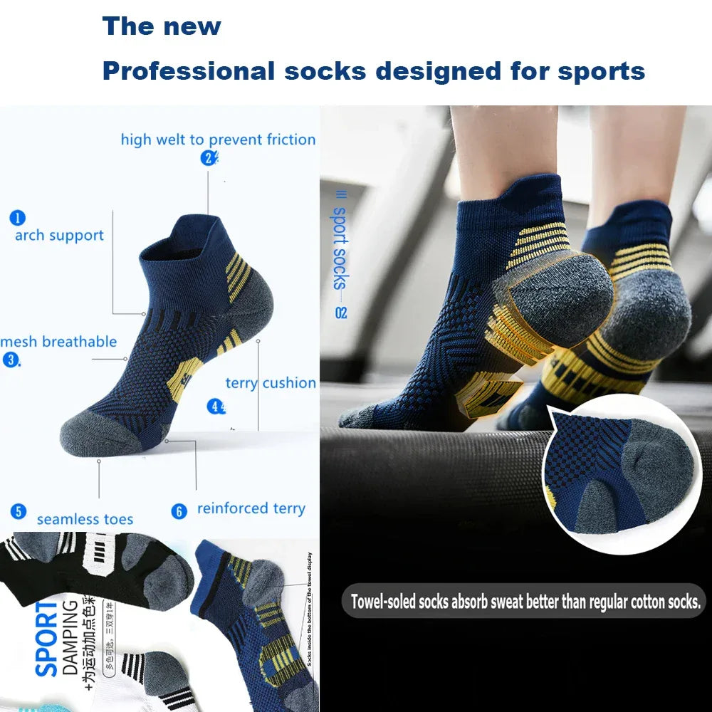 3Pair Professional Fitness Sports Socks Towel Bottom Non-Slip Running Socks Men Women Short Quick-Drying Basketball Training Sox - Zen Fit Plus