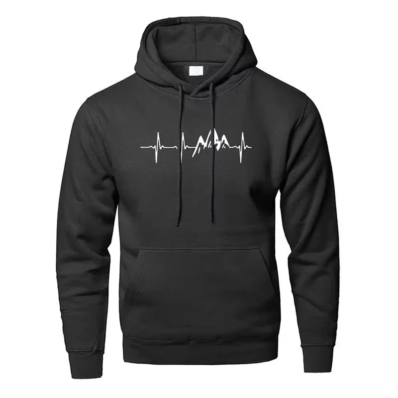 Mountain Heartbeat Hoodies for Man Sweatshirt Autumn Long Sleeve Hooded Sweatshirt Hoodie Black Gray Sportswear Zen fit plus