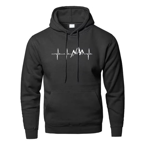 Mountain Heartbeat Hoodies for Man Sweatshirt Autumn Long Sleeve Hooded Sweatshirt Hoodie Black Gray Sportswear Zen fit plus