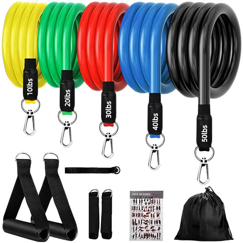 11pcs/Set Pull Rope Resistance Bands Portable Fitness Equipment Ankle Strap Chest Expander Elastic Exercise Band Zen fit plus
