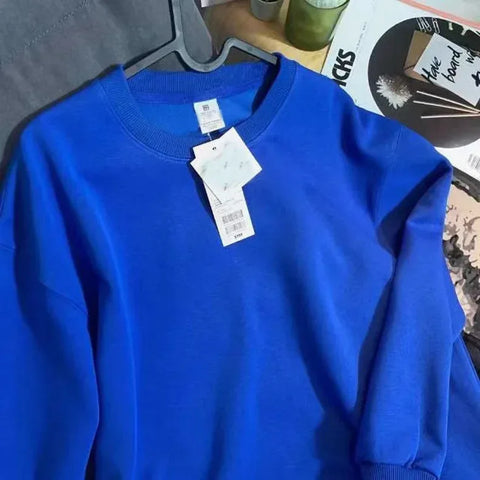 Thickened Fleece Cotton Hoodie Unisex Oversized round Neck Solid Color Couple's Sweatshirt Versatile Autumn Winter New Arrival - Zen Fit Plus