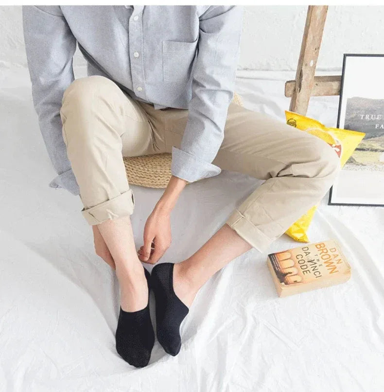 Socks Men Short No Show Low Cut Ankle Cotton Thin Black White Multipack Non-slip Silicone Summer Breathable Invisible 5pair /Lot - Zen Fit Plus