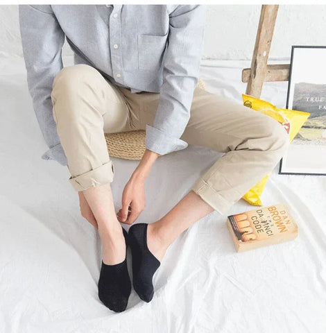 Socks Men Short No Show Low Cut Ankle Cotton Thin Black White Multipack Non-slip Silicone Summer Breathable Invisible 5pair /Lot - Zen Fit Plus