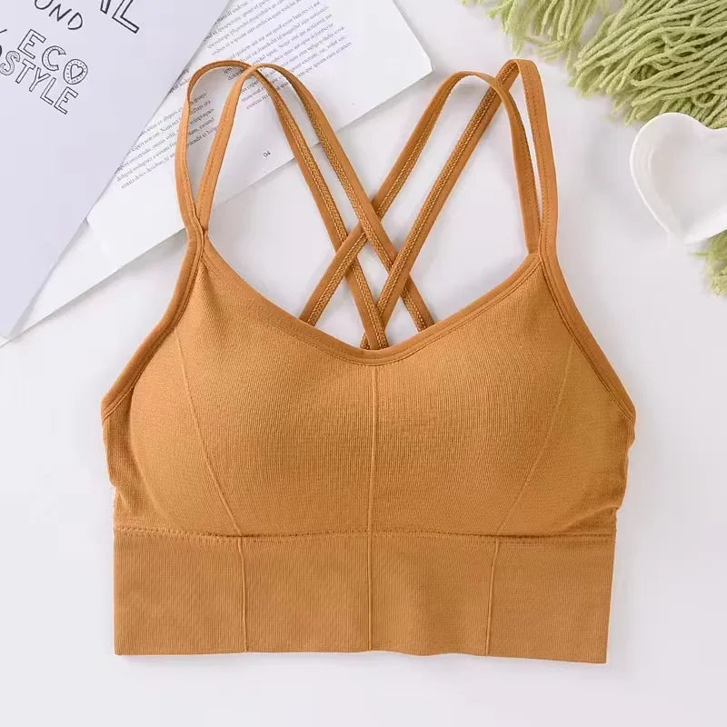 Sexy Women Tops Back Cross Strap Tank Top Push Up Running Sports Bra Breathable Soft Fitness Beauty Solid Color Yoga Bra Zen Fit Plus