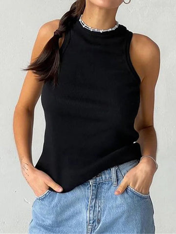 Ribbed Knitted Tops Neck Summer Basic Shirts White Black Casual Sport Vest Off Shoulder Green Women's Tank Top Zen fit plus