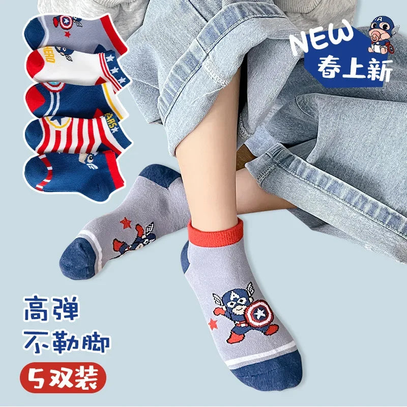 5 Pairs Spiderman Children Socks Anime Kids Boys Short Sock Kawaii Child Cartoon Baby Summer Spring Boat Socks Kids Gift 1-12Y - Zen Fit Plus