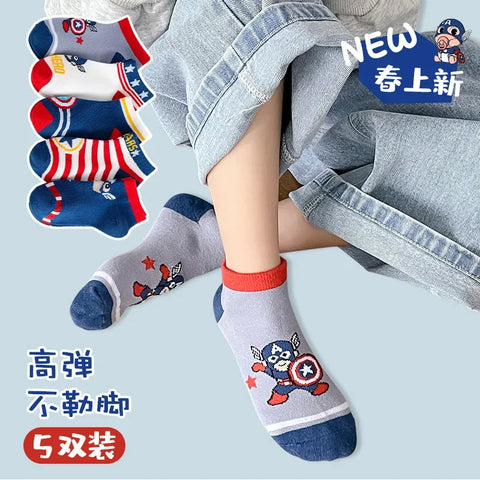 5 Pairs Spiderman Children Socks Anime Kids Boys Short Sock Kawaii Child Cartoon Baby Summer Spring Boat Socks Kids Gift 1-12Y - Zen Fit Plus