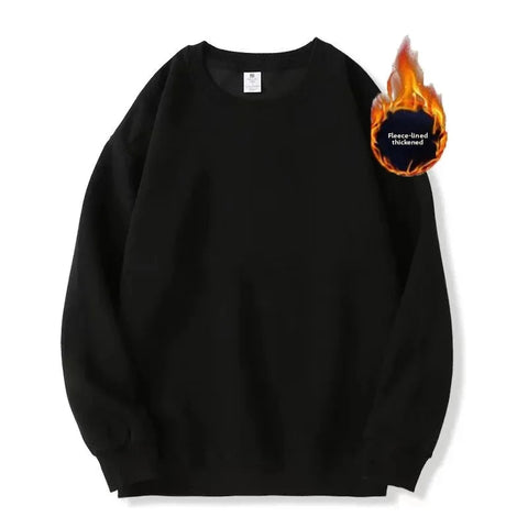 Thickened Fleece Cotton Hoodie Unisex Oversized round Neck Solid Color Couple's Sweatshirt Versatile Autumn Winter New Arrival Zen Fit Plus
