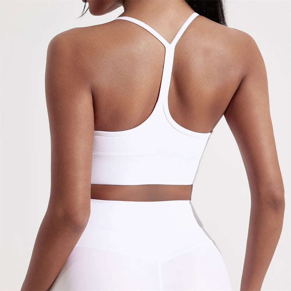 Solid Color Y Shape Line Women Fitness Sport Bra Top Soft Tight Comprehensive Training Jogging Gym Yoga Underwear With Chest Pad Zen Fit Plus