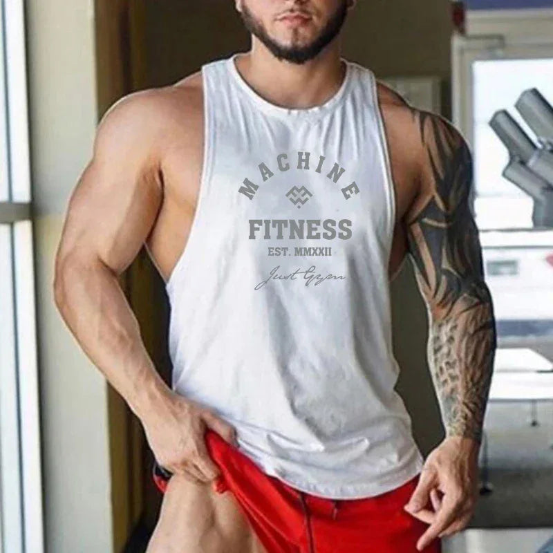 MACHINE FITNESS JUST GYM Bodybuilding Tank Top Mens Workout Vest Cotton Sleeveless shirt Jogger clothing Muscle Stringer Singlet - Zen Fit Plus