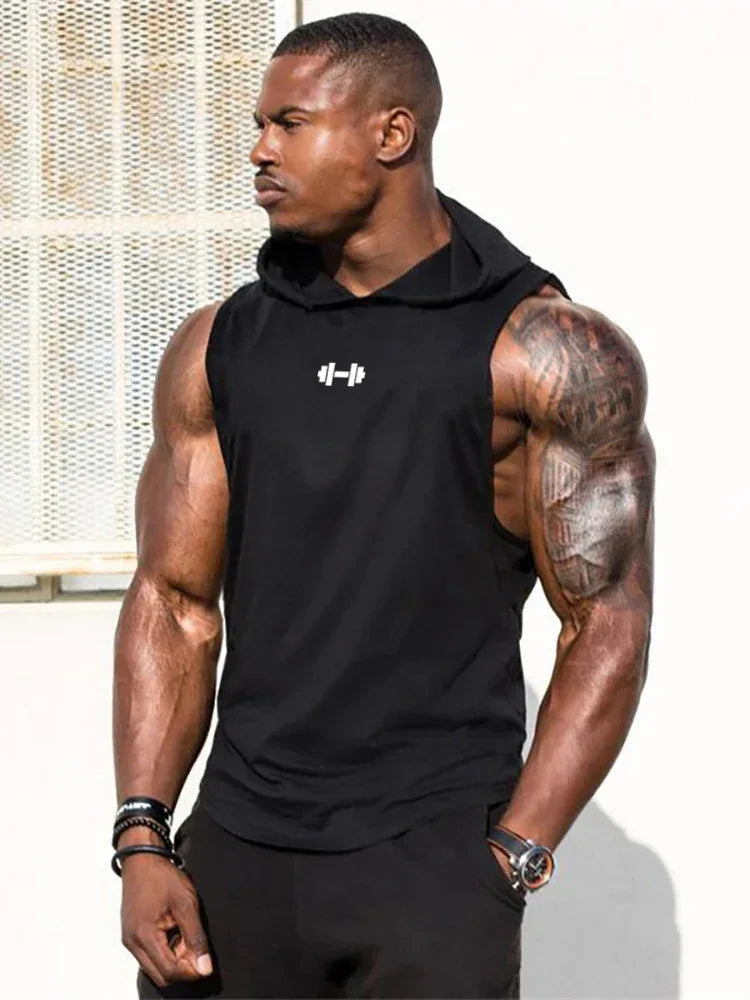 Summer Loose Sleeveless Hooded T-shirts Cotton Breathable Mens Sport Singlets Gym Bodybuilding Tank Tops Fitness Muscle Hoodie - Zen Fit Plus