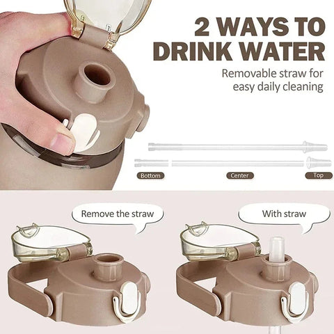1000ML Glass Water Bottles With Straw, Glass Bottle With Silicone Sleeve And Time Marker, For Gym Camping Home Office Zen fit plus