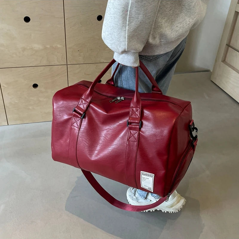 Gym Bag Women'S PU Leather Travel Totes Duffle Sports Fitness Casual Luggage Handbag Shoes Pocket Shoulder Weekend Outdoor Bag Zen fit plus