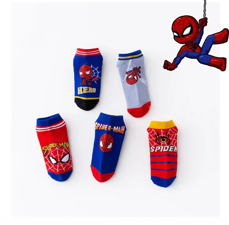 5 Pairs Spiderman Children Socks Anime Kids Boys Short Sock Kawaii Child Cartoon Baby Summer Spring Boat Socks Kids Gift 1-12Y - Zen Fit Plus