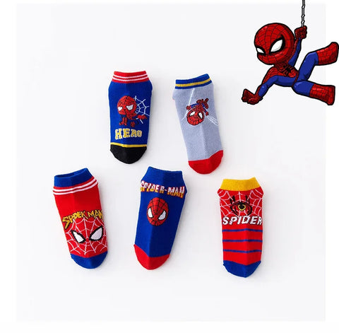 5 Pairs Spiderman Children Socks Anime Kids Boys Short Sock Kawaii Child Cartoon Baby Summer Spring Boat Socks Kids Gift 1-12Y - Zen Fit Plus