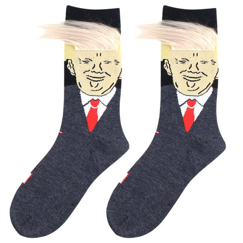 Socks Spoof Funny Donald Trump Socks With 3D Fake Hair Crew Socks Men Women Compression Socks Streetwear Hip Hop Sokken Homme Zen fit plus