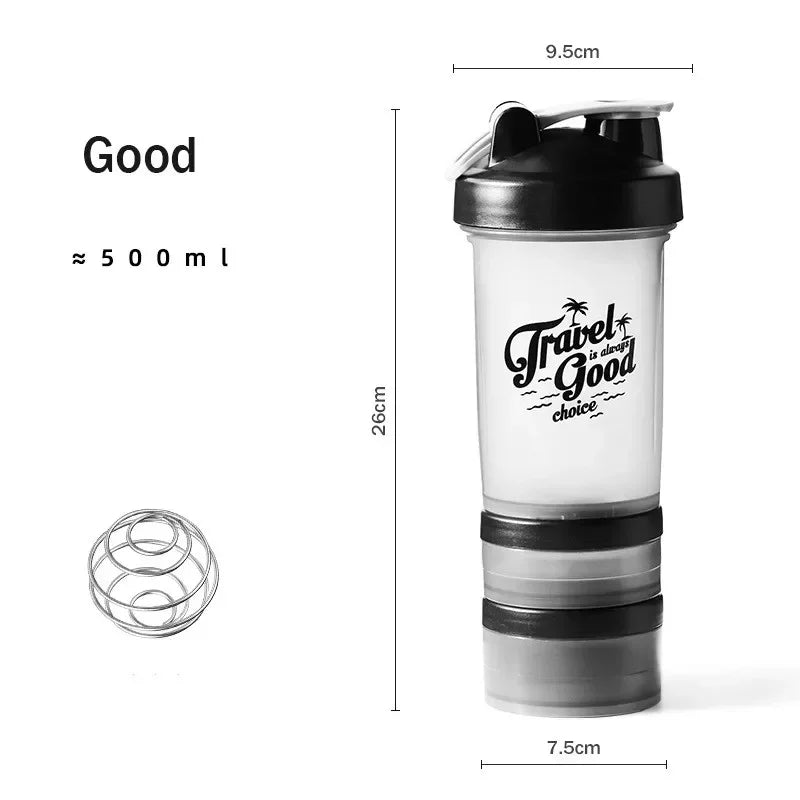 500ml Large-capacity Shaker Protein Bottle Powder Mixing Cup Portable Water Bottle Gym Sports Drinking Bottle Fitness Cup Kettle Zen fit plus