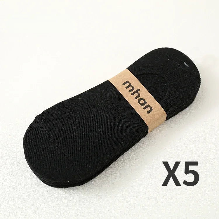 Socks Men Short No Show Low Cut Ankle Cotton Thin Black White Multipack Non-slip Silicone Summer Breathable Invisible 5pair /Lot - Zen Fit Plus