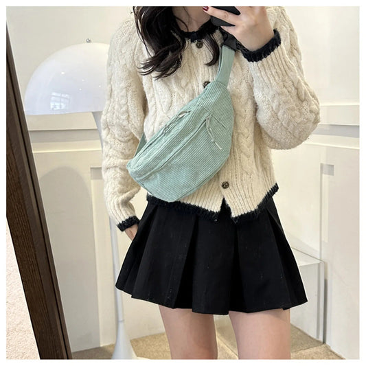 Corduroy Women Waist Packs with Zipper Ladies Shoulder Crossbody Bag Fashion Casual Travel Fanny Pack Female Adjustable Bag Zen fit plus