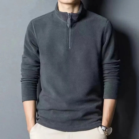 Autumn Winter New Warm Polo Sweatshirts Lamb Wool Sweatshirt Standing Neck Half Zip Long Sleeve Fashion Versatile Men Tees Tops Zen Fit Plus