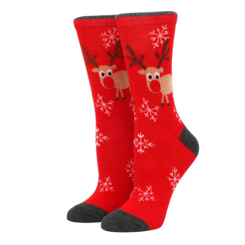 1 pair of Christmas tree, old man and reindeer fashion trend ladies Christmas medium cotton socks - Zen Fit Plus