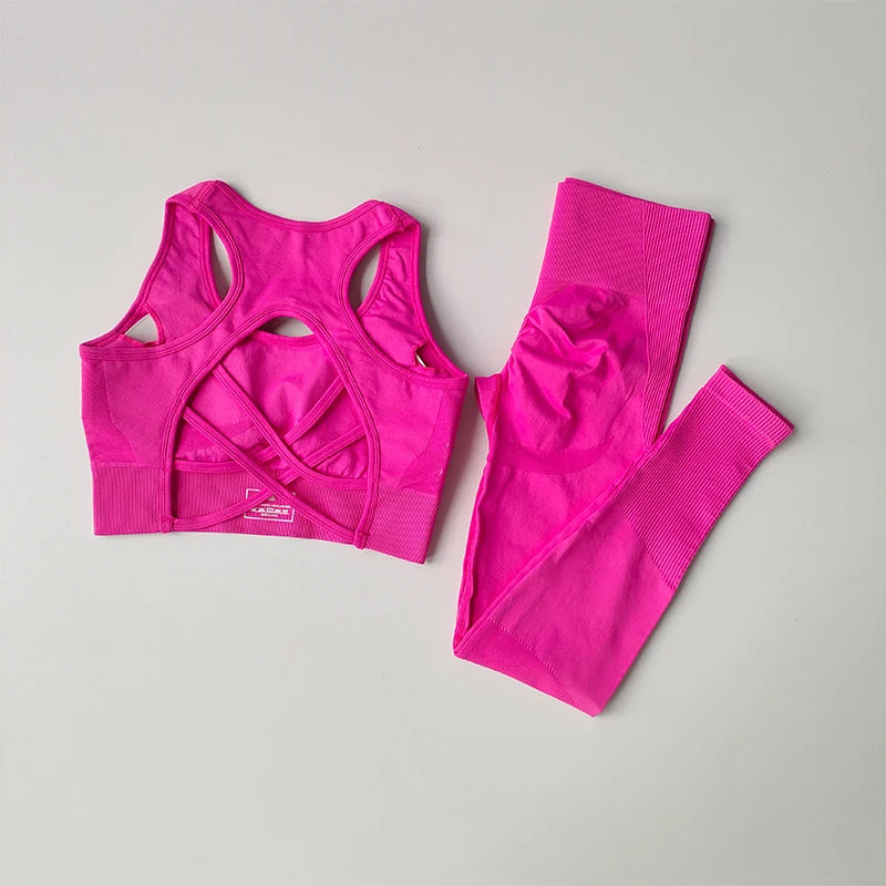 2PCS Sports Bra Women's Set Professional Fitness Tank Top Bra Shockproof Running Leggings Yoga Suit Beautiful Back Bra Clothing Zen fit plus