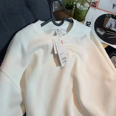 Thickened Fleece Cotton Hoodie Unisex Oversized round Neck Solid Color Couple's Sweatshirt Versatile Autumn Winter New Arrival - Zen Fit Plus