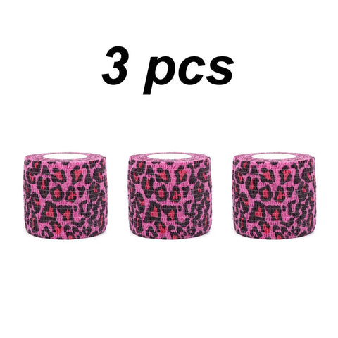 1/3/6 Pcs of Pink Leopard Print Tape Tattoo Handle Bandage Anti Slip Sports Non-woven Fabric Self-adhesive Elastic Bandage Zen fit plus
