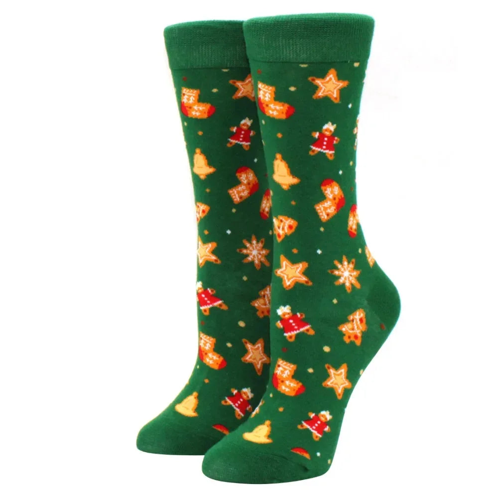 1 pair of Christmas tree, old man and reindeer fashion trend ladies Christmas medium cotton socks - Zen Fit Plus