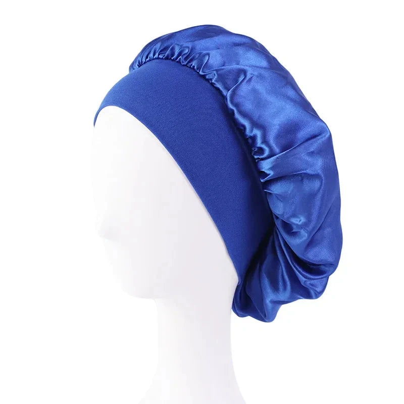 Women's Satin Solid Bonnets Wide-brimmed Night Sleeping Bathing Hat Unisex Head Wrap Elastic Band Cap Hair Care Bonnet Zen Fit Plus