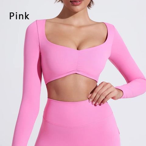 DIAS FIT JOY Nylon Gym Top Yoga long sleeved T-shirt tight pleated sports top women's waist tight yoga top Zen fit plus