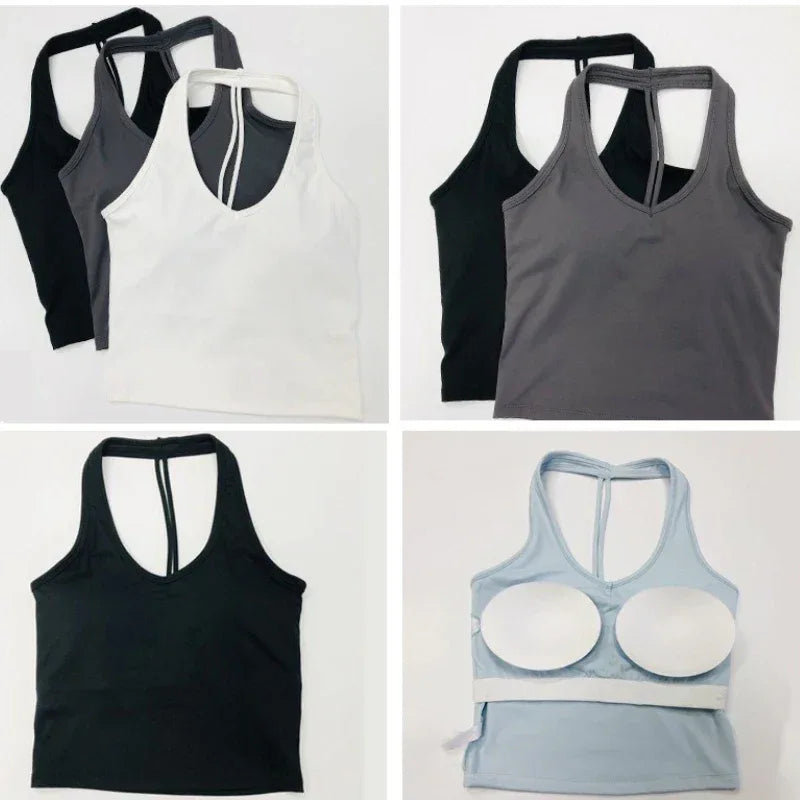 Women sexy halter halter fitness wear Yoga vest with chest pad Sports bra Sports shorts Yoga fitness clothing - Zen Fit Plus