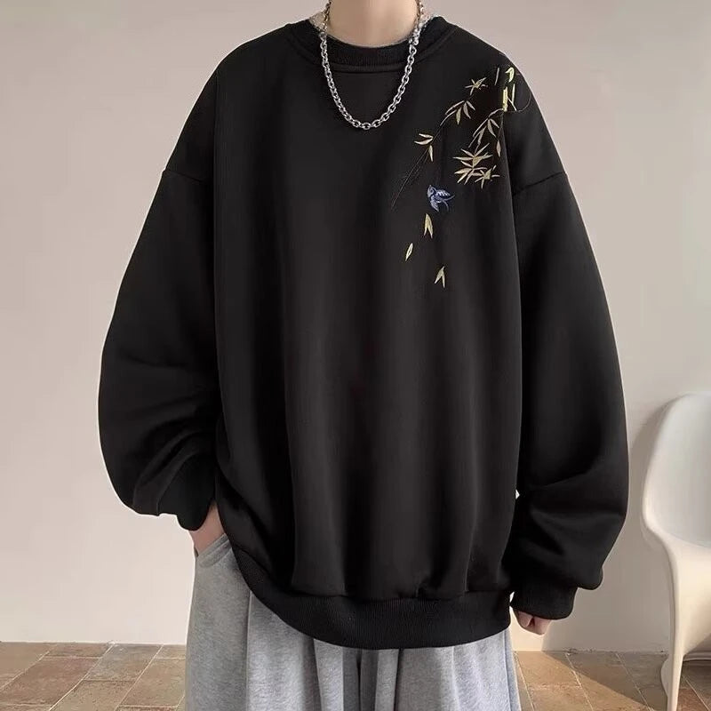 New  Bird Print M-8XL Men Oversized Sweatshirt Fashion Loose Long Sleeve Couple Clothes Zen Fit Plus