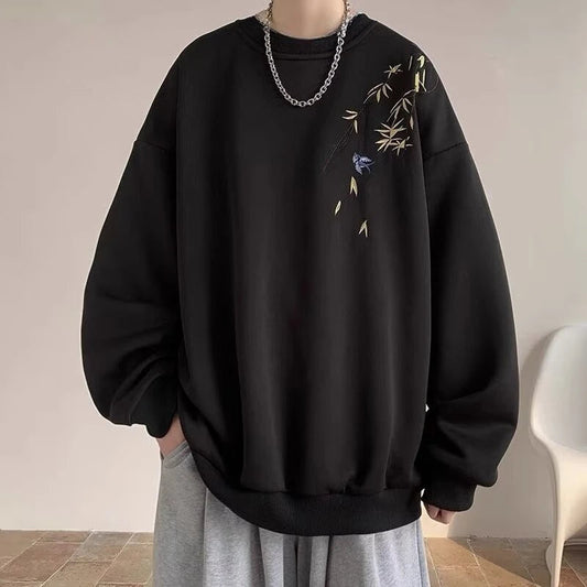 New  Bird Print M-8XL Men Oversized Sweatshirt Fashion Loose Long Sleeve Couple Clothes Zen Fit Plus