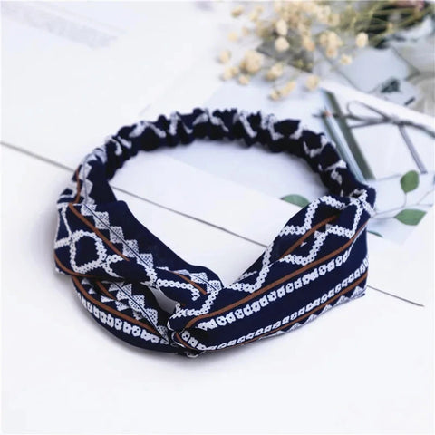 Fashion Women Girls Summer Bohemian Hair Bands Print Headbands Vintage Cross Turban Bandage Bandanas HairBands Hair Accessories Zen Fit Plus