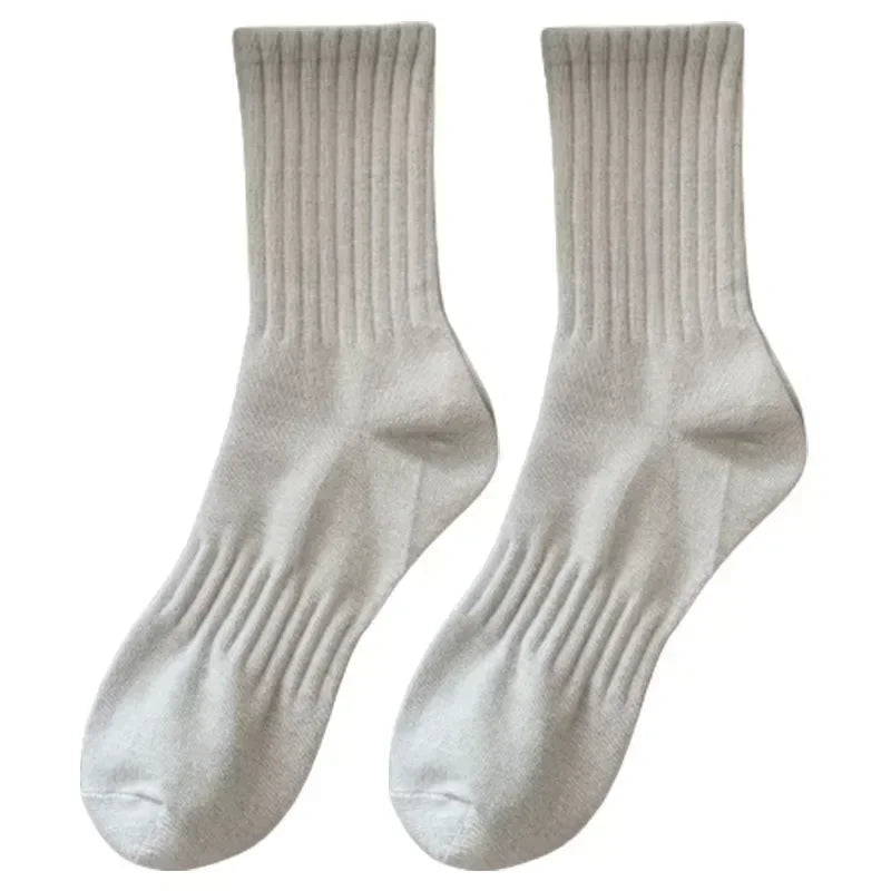 1/5 Pairs Thicken Cotton Men's Socks Solid Bottom Long Socks Black White Sport Socks Male Casual Harajuku Casual Basketball Sox Zen fit plus