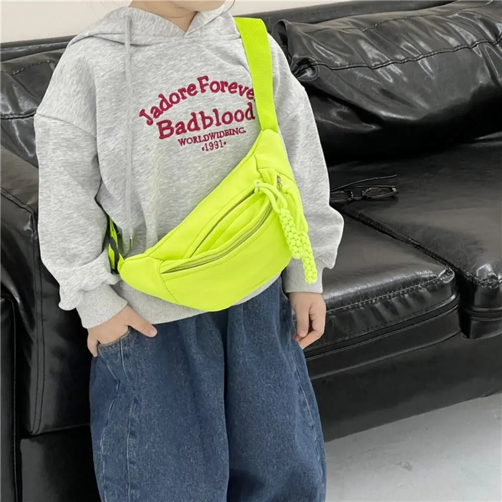 Canvas Children Bag Fashion Water Proof Large Capacity Crossbody Bag Zipper Solid Color Shoulder Bag Fanny Pack Hip Purse Zen fit plus