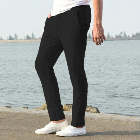 Men's Cotton Linen Pants Male Autumn New Breathable Solid Color Linen Trousers Fitness Streetwear S-3XL - Zen Fit Plus