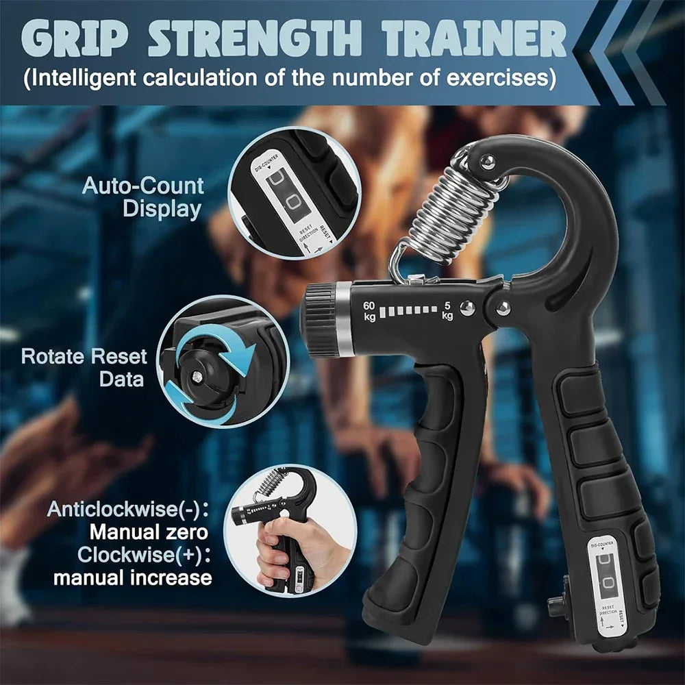 5-60Kg Adjustable Grip Strength Trainer with Finger Exerciser Hand Grip Strengthener for Muscle Building and Injury Recover - Zen Fit Plus