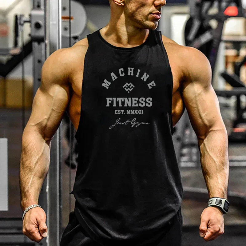 MACHINE FITNESS JUST GYM Bodybuilding Tank Top Mens Workout Vest Cotton Sleeveless shirt Jogger clothing Muscle Stringer Singlet - Zen Fit Plus