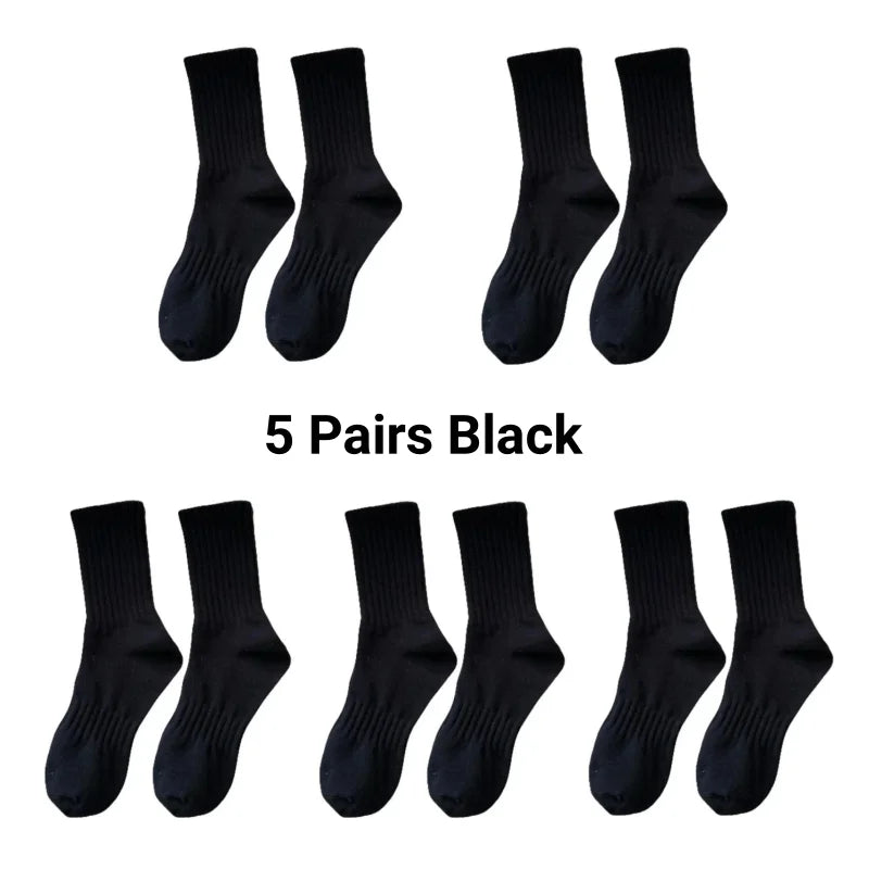 1/5 Pairs Thicken Cotton Men's Socks Solid Bottom Long Socks Black White Sport Socks Male Casual Harajuku Casual Basketball Sox Zen fit plus