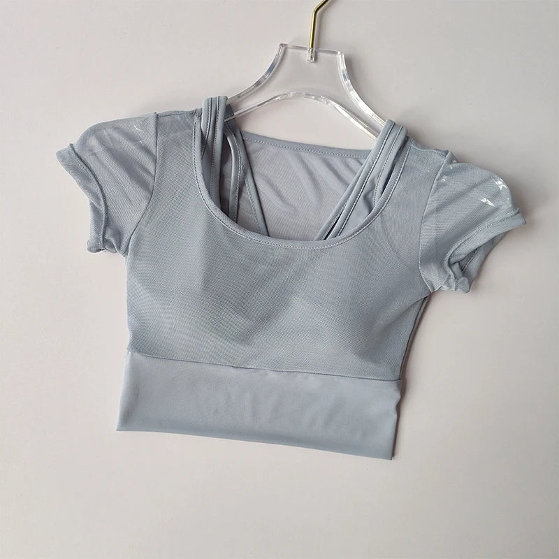 Women's Pilates Training Fitness Suit Chest Cushion Yoga Suit Top Quick Drying High-end Feeling Sports Short Sleeved Breathable Zen fit plus