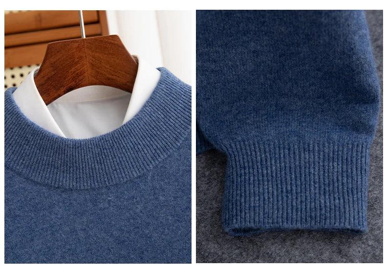 New Fashion Men's 100% Wool Pullover Half-high Collar Sweater Autumn Winter Warm Solid Color Knit Sweater Business Casual Top - Zen Fit Plus