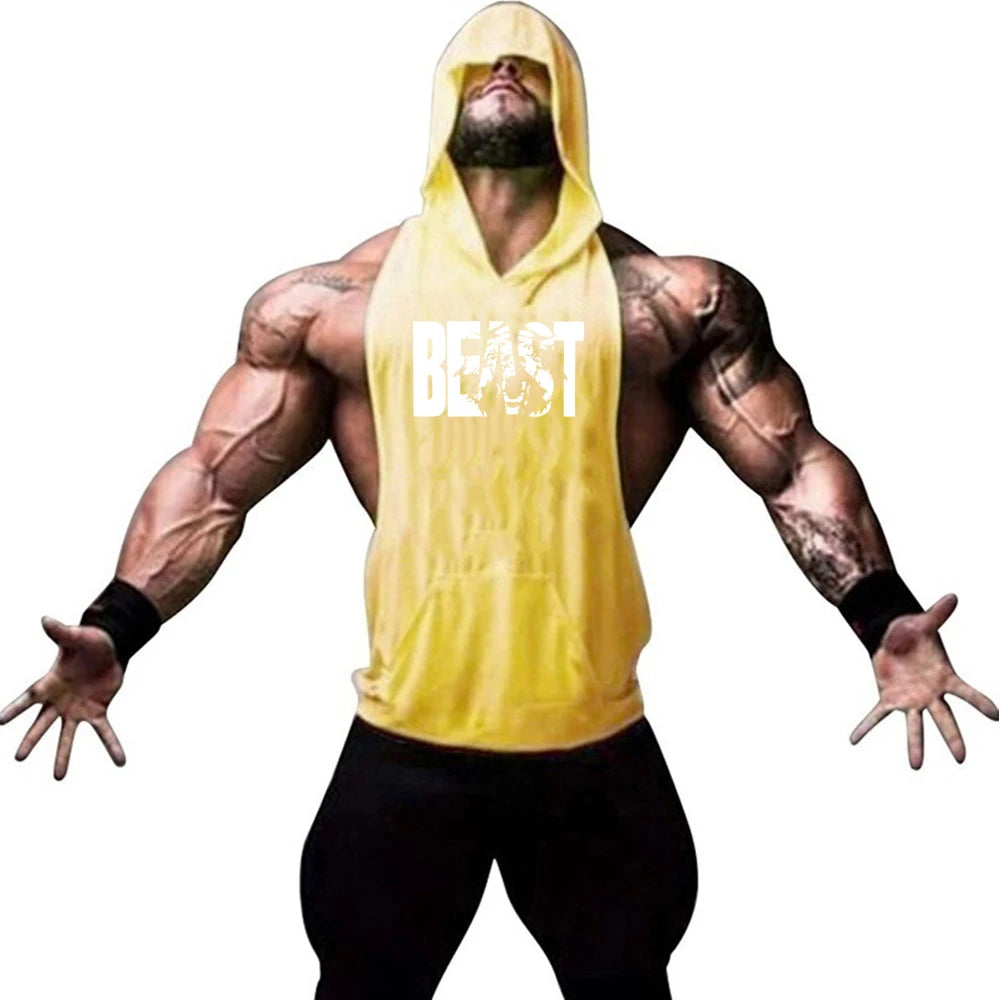 Men's Sports Running Vest Summer Top Weight Training Bodybuilding Vest Gym Workout Fitness Hoodie Men's Hooded Vest Zen fit plus