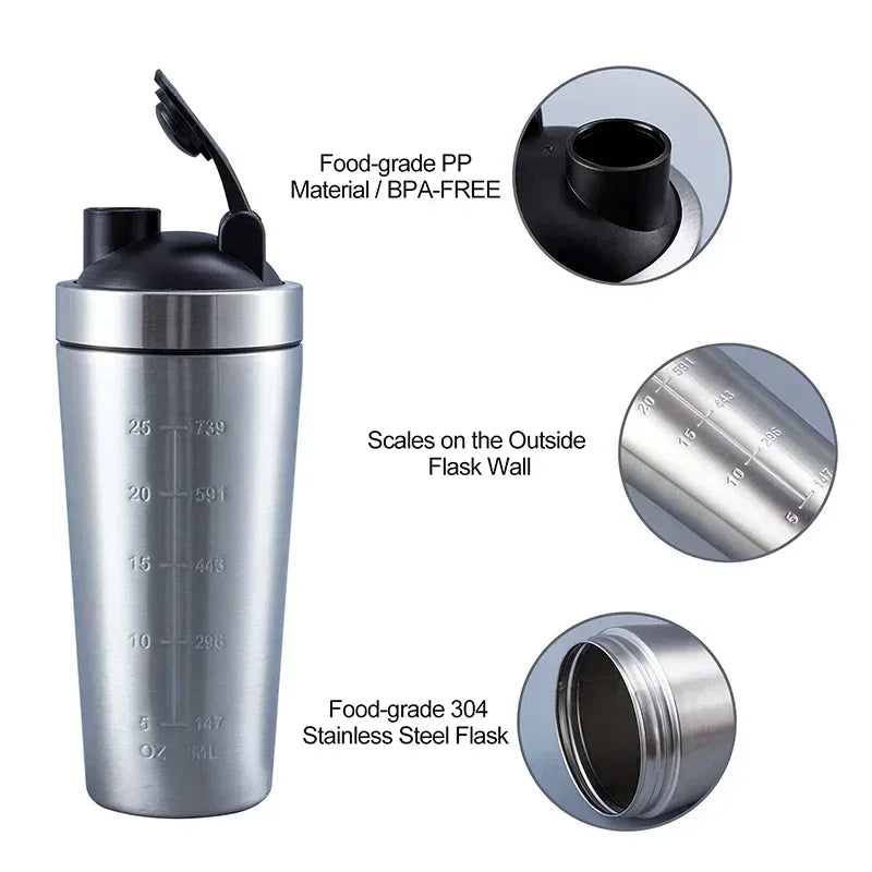 Stainless Steel Protein Shaker Cup Portable Fitness Sports Mug Nutrition Shakers Cup Water Bottles Water Cup Portable Shakers Zen fit plus